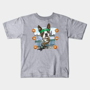 Boston Terrier Dog with Green Basketball Headband Kids T-Shirt